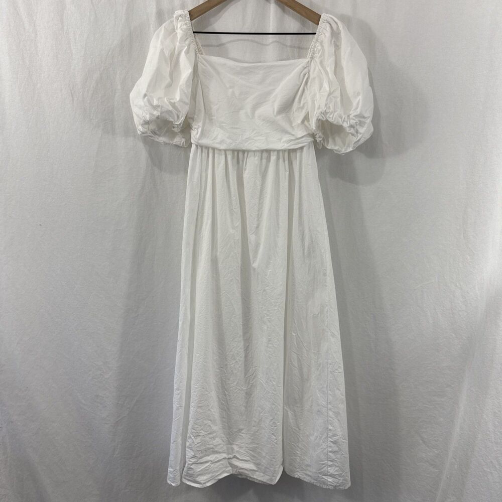 White Coquette Milkmaid Puff Sleeve Cotton Maxi Dress Womens Sz S Cottagecore